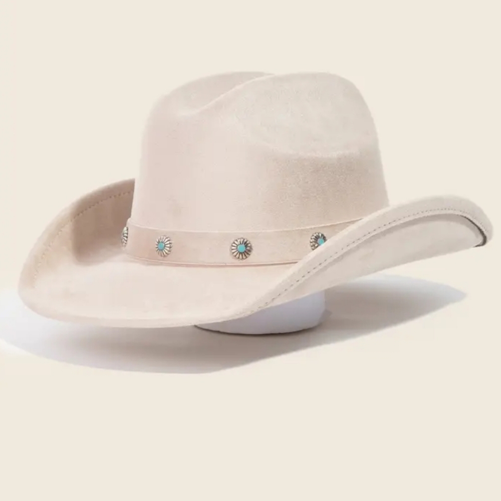 Taupe Beige turquoise studded Cowgirl Hat